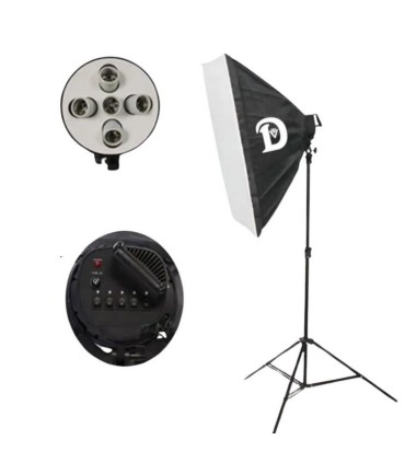 کیت هولدر ۵ لامپ سرامیکی دیاموند به همراه سافت باکس و پایه مدل Diamond Continuous Lighting 5 Lamps