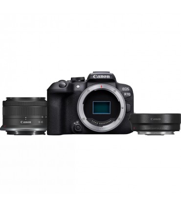 دوربین بدون آینه کانن مدل EOS R10 همراه با لنز ۴۵-۱۸ میلی‌متری و مبدل لنز